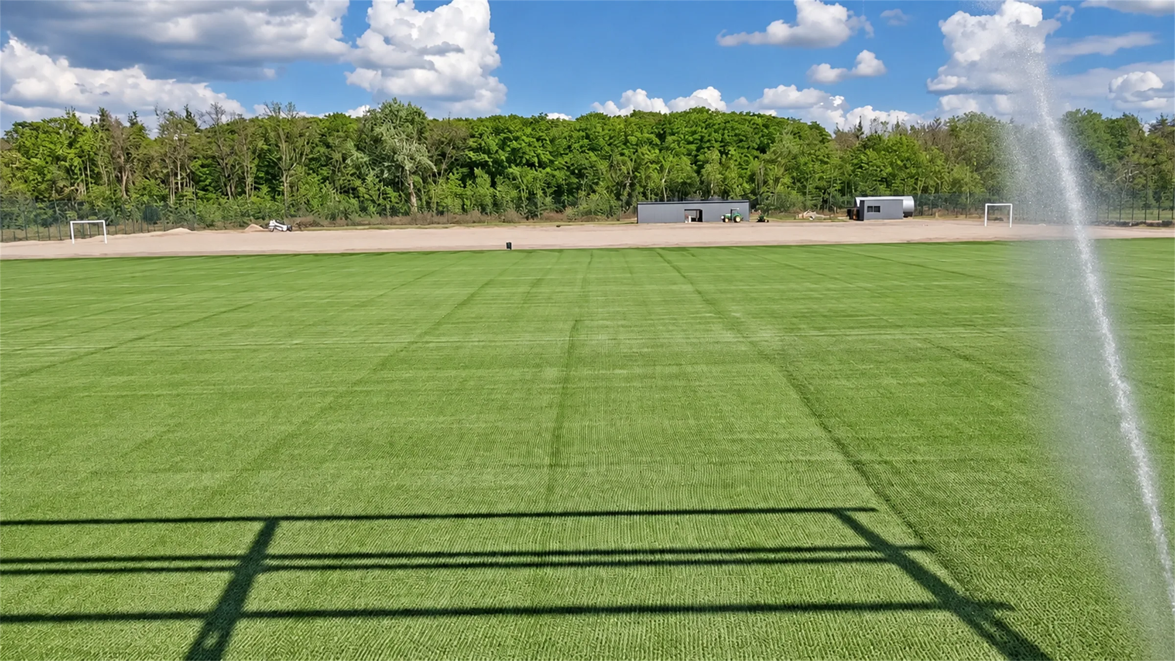 Irrigating a finished FC Kharkiv training pitch in Shchaslyve
