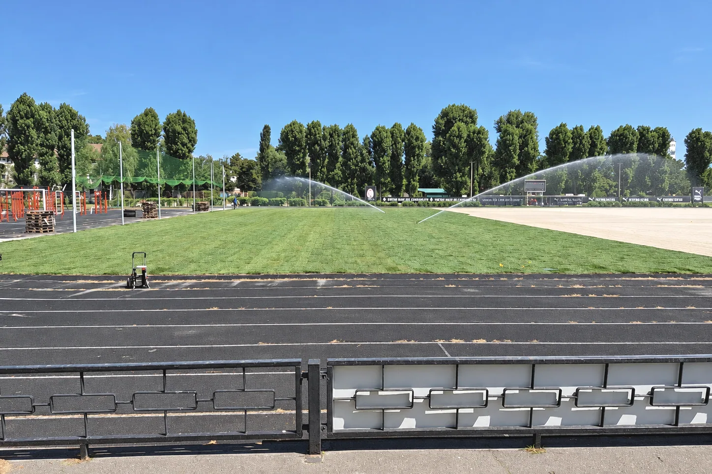 FC Zorya training pitch with the irrigation system running